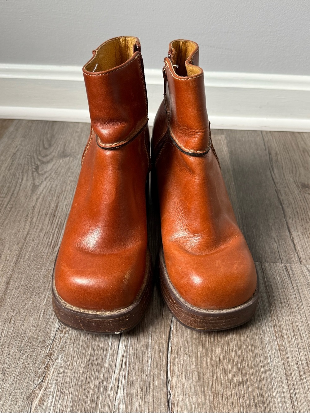 Vtg Y2k Frye Villager Leather Platform Chunky Boots Ankle Boots Brown Size 8